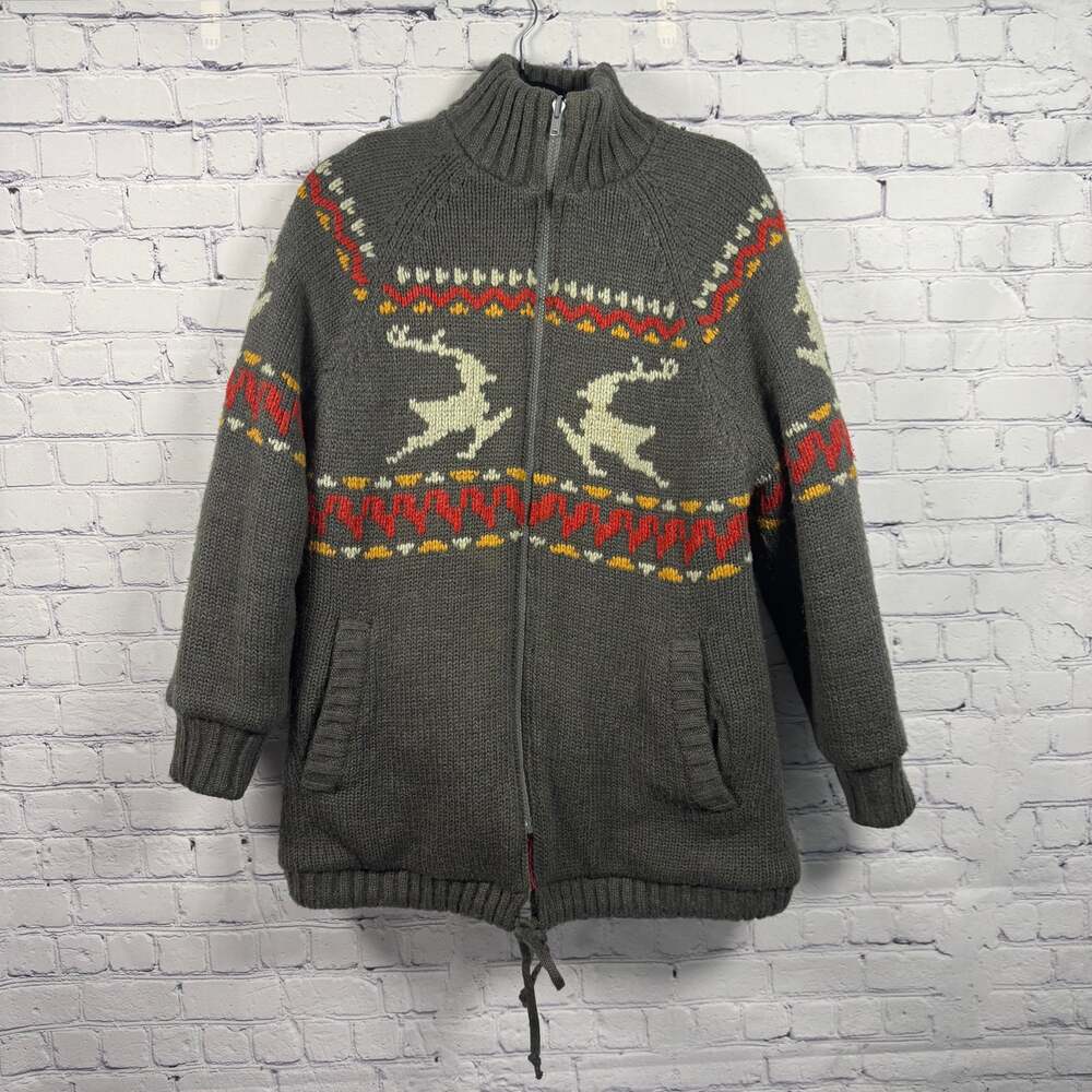 VTG 70S FOX RUN FULL-ZIP REVERSIBLE MOHAIR WOOL INSULATED SWEATER JACKET SIZE M